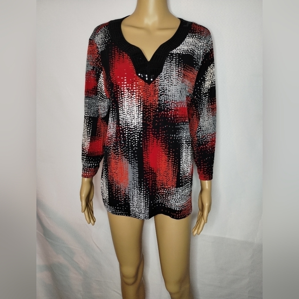 Alfred Dinner women's size medium long sleeve sequin blouse shirt top